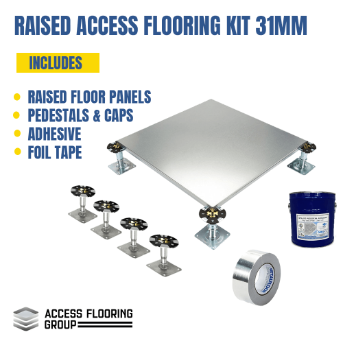 Metalfloor 31mm Steel Encapsulated Raised Access Flooring System Kit – 10m² (600mm x 600mm)